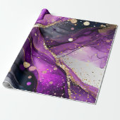 水彩紫および金ゴールドグリッターアルコールインキ ラッピングペーパー (アンロールド)