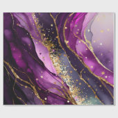 水彩紫および金ゴールドグリッターアルコールインキ ラッピングペーパー (フラット)