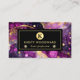 水彩紫および金ゴールドグリッターアルコールインキ 名刺