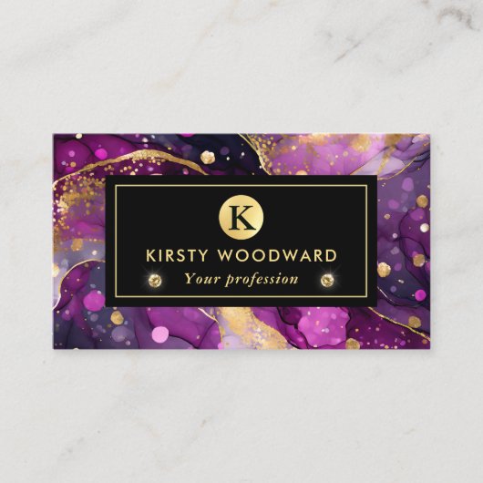 水彩紫および金ゴールドグリッターアルコールインキ 名刺 (正面)