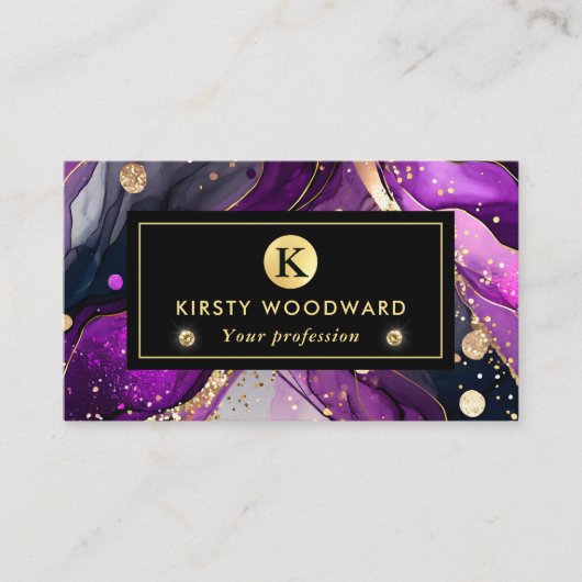 水彩紫および金ゴールドグリッターアルコールインキ 名刺 (正面)