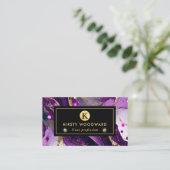 水彩紫および金ゴールドグリッターアルコールインキ 名刺 (スタンド正面)