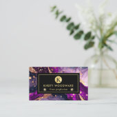 水彩紫および金ゴールドグリッターアルコールインキ 名刺 (スタンド正面)