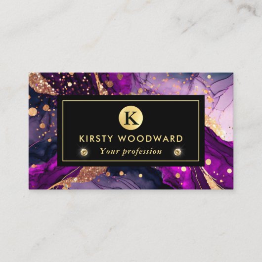 水彩紫および金ゴールドグリッターアルコールインキ 名刺 (正面)