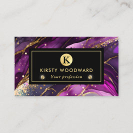 水彩紫および金ゴールドグリッターアルコールインキ 名刺