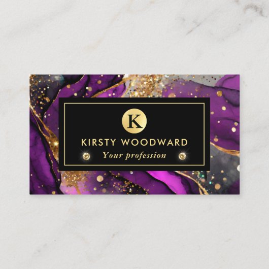 水彩紫および金ゴールドグリッターアルコールインキ 名刺 (正面)