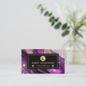 水彩紫および金ゴールドグリッターアルコールインキ 名刺 (スタンド正面)