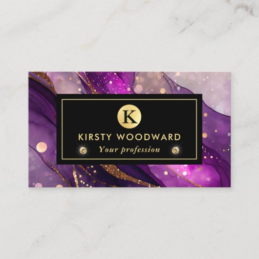 水彩紫および金ゴールドグリッターアルコールインキ 名刺 (正面)