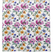 水彩紫かわいらしと黄色のフローラ シャワーカーテン (正面)