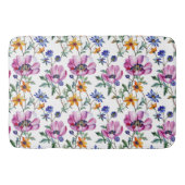 水彩紫かわいらしと黄色のフローラ バスマット (正面)