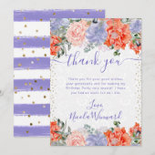 水彩紫とオレンジ色の花の誕生日 サンキューカード (正面/裏面)