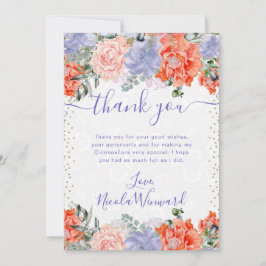 水彩紫とオレンジ色の花キンセアニェラ サンキューカード