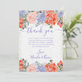 水彩紫とオレンジ色の花結婚の サンキューカード (スタンド正面)