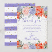 水彩紫とオレンジ色の花結婚の サンキューカード (正面/裏面)