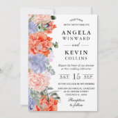 水彩紫とオレンジ色の花結婚の 招待状 (正面)