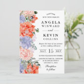 水彩紫とオレンジ色の花結婚の 招待状 (スタンド正面)