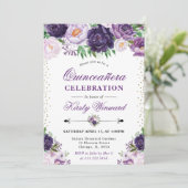 水彩紫とクリームの花キンセアニェラ 招待状 (スタンド正面)