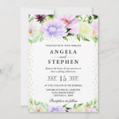 水彩紫とクリーム結婚花 招待状 (正面)