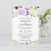 水彩紫とクリーム結婚花 招待状 (スタンド正面)