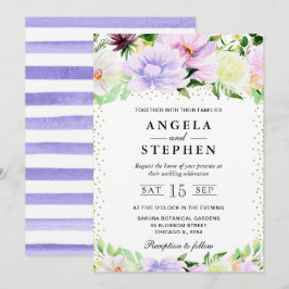 水彩紫とクリーム結婚花 招待状