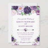 水彩紫とクリーム結婚花 招待状 (正面)