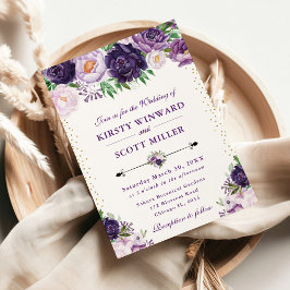 水彩紫とクリーム結婚花 招待状