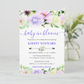水彩紫とクリーム花赤ちゃんシャワー 招待状 (スタンド正面)