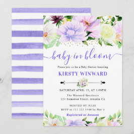 水彩紫とクリーム花赤ちゃんシャワー 招待状
