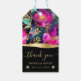 水彩紫とティール（緑がかった色）結婚花 ギフトタグ