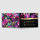 水彩紫とティール（緑がかった色）結婚花 ゲストブック (全面)