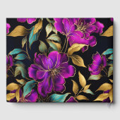 水彩紫とティール（緑がかった色）結婚花 ゲストブック (裏面)