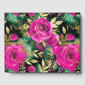 水彩紫とティール（緑がかった色）結婚花 ゲストブック (裏面)