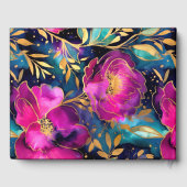 水彩紫とティール（緑がかった色）結婚花 ゲストブック (裏面)