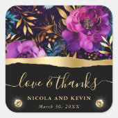 水彩紫とティール（緑がかった色）結婚花 スクエアシール (正面)