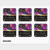 水彩紫とティール（緑がかった色）結婚花 スクエアシール (シート)