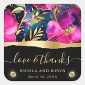 水彩紫とティール（緑がかった色）結婚花 スクエアシール (正面)