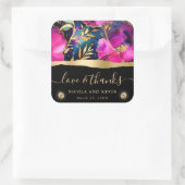 水彩紫とティール（緑がかった色）結婚花 スクエアシール (バッグ)