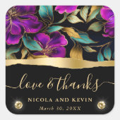 水彩紫とティール（緑がかった色）結婚花 スクエアシール (正面)