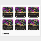 水彩紫とティール（緑がかった色）結婚花 スクエアシール (シート)