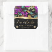 水彩紫とティール（緑がかった色）結婚花 スクエアシール (バッグ)