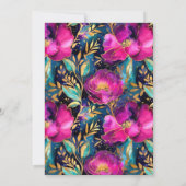 水彩紫とティール（緑がかった色）結婚花 招待状 (裏面)