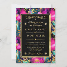 水彩紫とティール（緑がかった色）結婚花