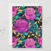 水彩紫とティール（緑がかった色）結婚花 招待状 (裏面)