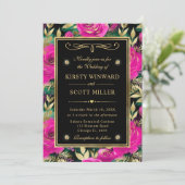 水彩紫とティール（緑がかった色）結婚花 招待状 (スタンド正面)