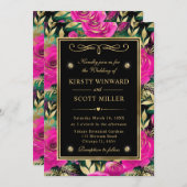 水彩紫とティール（緑がかった色）結婚花 招待状 (正面/裏面)