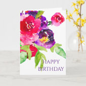 水彩紫とピンクの花束 カード (黄色い花)