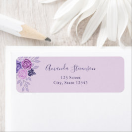水彩紫とピンクの花柄 ラベル