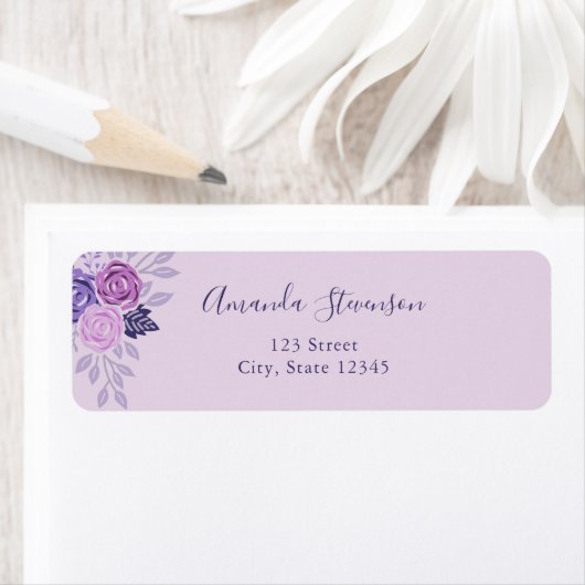 水彩紫とピンクの花柄 ラベル (インサイチュ)