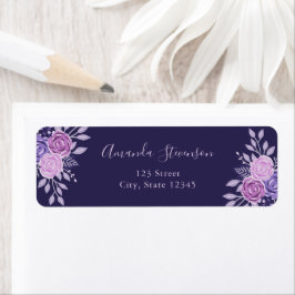 水彩紫とピンクの花柄 ラベル
