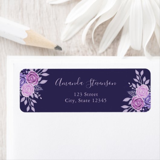 水彩紫とピンクの花柄 ラベル (インサイチュ)